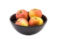 Four apple in black bowl still life on white background Royalty Free Stock Photo