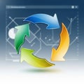 Four arrows form a circular pattern against a blue gradient background. Each arrow is Royalty Free Stock Photo