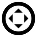 Four arrows pointing from the center symbol location icon in circle round black color vector illustration image solid outline Royalty Free Stock Photo