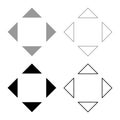 Four arrows pointing from the center symbol location set icon grey black color vector illustration image solid fill outline Royalty Free Stock Photo