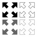 Four arrows pointing to different directions from the center icon set grey black color illustration outline flat style simple Royalty Free Stock Photo