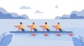 Four athletes swim on a boat.