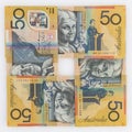 Four 50 Australian dollar bills in a square arrangement Royalty Free Stock Photo