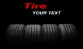 Four automobile rubber tires isolated on black