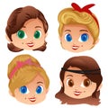 Four avatar head cartoon in retro hairstyle