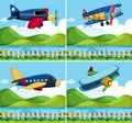 Four background with airplane flying