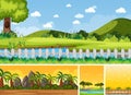 Four background different nature scenes with green trees in different times Royalty Free Stock Photo