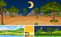 Four background different nature scenes with green trees in different times Royalty Free Stock Photo