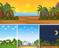 Four background different nature scenes with green trees in different times Royalty Free Stock Photo