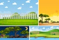 Four background different nature scenes with green trees in different times Royalty Free Stock Photo