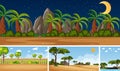 Four background different nature scenes with green trees in different times Royalty Free Stock Photo