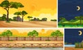 Four background different nature scenes with green trees in different times Royalty Free Stock Photo