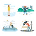 Four Bad Weather People Flat Icon Set