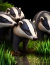 A set of badgers exploring a river