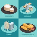 Four Bakery Factory Isometric Icon Set