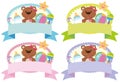 Four banner design with teddybear and toys
