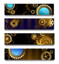 Four banners with gears