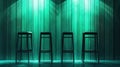 Four bar stools illuminated by teal spotlights Royalty Free Stock Photo