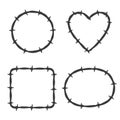 Four Barbed Wire Frames Circle Heart Square Oval Dark Gray border Royalty Free Stock Photo