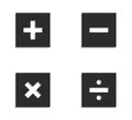 four basic mathematical symbols on black frames