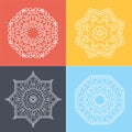 Four beautiful circular ornament on a colored background. Mandala. Stylized flowers. Islam, Arabic, Indian, ottoman motifs. Royalty Free Stock Photo