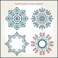 Four beautiful circular ornament. Mandala. Vintage decorative elements. Islam, Arabic, Indian, ottoman motifs.