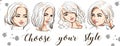 Four beautiful hand drawn women faces banner