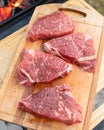 Fresh raw beef steaks on a cutting board