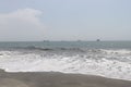 Four big boats offshore viewed from the coast Royalty Free Stock Photo