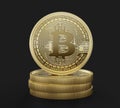 Four Bitcoins on top of each other, Mockup Template, Banking Concept, Cryptocurrency, 3d Rendered isolated on Black background