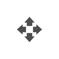 Four black arrows point out from the center. Expand Arrows icon. Outward Directions icon Royalty Free Stock Photo