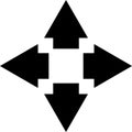 Four black arrows are pointing up, down, left, and right, creating a square shape with a white center, representing