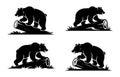 Four Black Bear Silhouettes on Logs in a Forest Setting Royalty Free Stock Photo