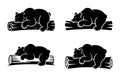 Four Black Bear Silhouettes Resting on Logs Royalty Free Stock Photo