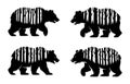 Four Black Bears Silhouettes Filled with Forest Trees Royalty Free Stock Photo