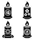 Icon for Chinese New Year, 4 candle illustrations, black, transparent background Royalty Free Stock Photo