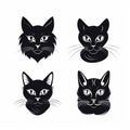 Four Black Cat Head Icons In The Style Of Black And White Portraits