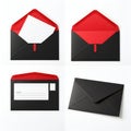 Four black envelopes with red linings and a white card inside Royalty Free Stock Photo