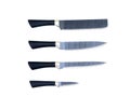 Four black kitchen ceramic knives on a white background