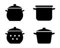 Kitchen equipment icons, 4 pan illustrations, black, transparent background Royalty Free Stock Photo