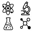 4 Icon illustrations for science, black, transparent background Royalty Free Stock Photo