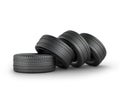 Four black rubber tires