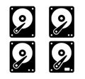 4 hard disk illustrations, black silhouette, transparent background Royalty Free Stock Photo