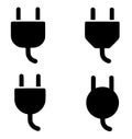 4 power plug illustrations, black silhouette, transparent background Royalty Free Stock Photo