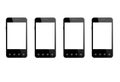 Four black smart-phones isolated on the white