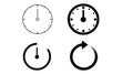 Four black vector time icons showing minimalist clock face with a single hand, dotted timer, partial circular gauge, and refresh Royalty Free Stock Photo
