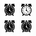 Four black and white alarm clock time symbol retro Royalty Free Stock Photo