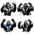 Four vector icons of a gorilla ready for a fight