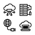Four black and white icons related to cloud computing and networking Keywords: cloud computing, cloud Royalty Free Stock Photo