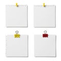 Four blank notes with clips isolated on white background Royalty Free Stock Photo